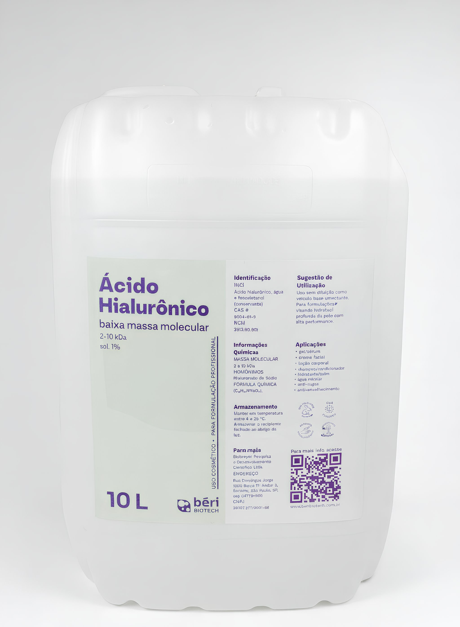 Ácido Hialurônico em Solução 1% Baixo Peso Molecular 10kg – Galão de 10L